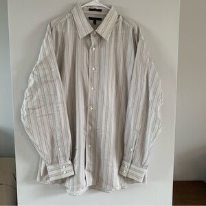 Striped Dress Shirt Long Sleeve Button Down Tan Apt 9 Mens Size XXL 18 1/2 19